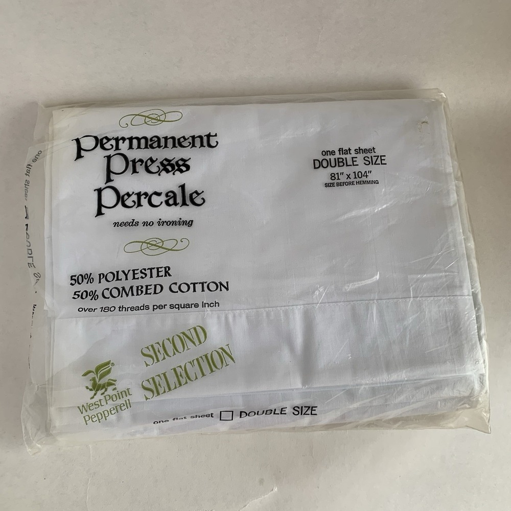 NEW VTG WestPoint Pepperell Permanent Press Percale White Sz Double Flat Sheet
